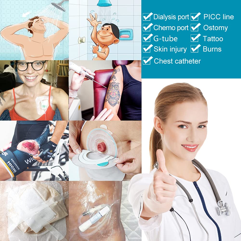 Waterproof Dialysis Catheter Shower Cover Large Coverage Shields for Peritoneal Dialysis Port Accessories PD Chest Catheter Central PICC Line Feeding Tube 10"x12"(Pack of 25)