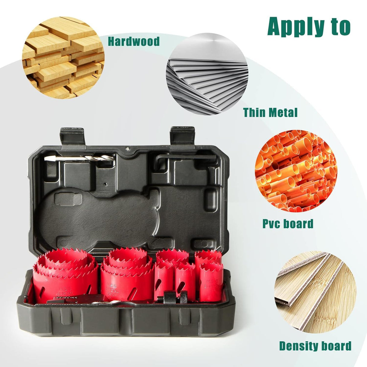 Bi-Metal Hole Saw Kit, HYCHIKA 17 Pcs High Speed Steel 3/4" to 2-1/2" Hole Saw Set in Case with Mandrels, Hole Saw Bit for Metal, Drilling PVC Board,and Plastic Plate