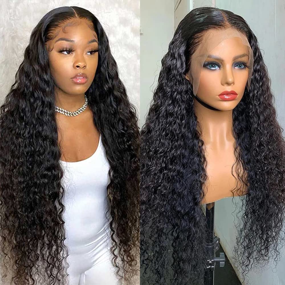30 Inch Lace Front Wig Human Hair for Black Women 180% Density HD Transparent 13x4 Deep Wave Lace Front Wigs Human Hair Pre Plucked Wet and Wavy Brazilian Curly Glueless Lace Frontal Wigs (30Inch)