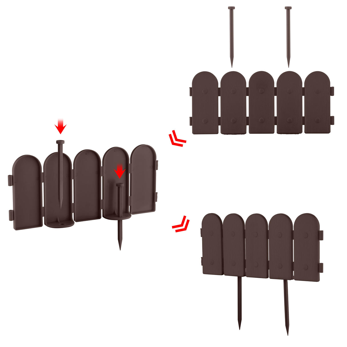 Evelyne Garden Border Plastic Edging: Wooden Fence Design - 16pcs Brown Yard Landscaping Fence Liner Lawn Edge Barrier - 20ft Kit of Decorative Lawn Panels Elements -Landscaping Edging-GMT-10374-A16