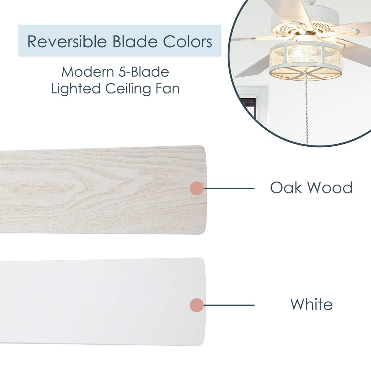 RIVER OF GOODS Alabaster LED Mesh Caged Ceiling Fan - 52" L X 52" W - White/Oak Wood-Grain Blades