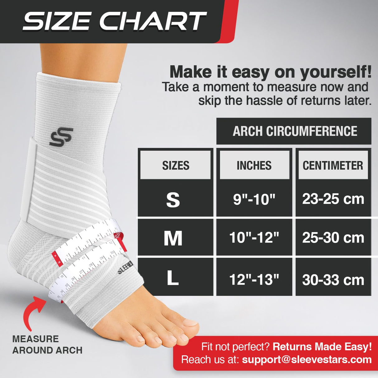 Sleeve Stars Ankle Brace for Women & Men, Ankle Wrap for Sprained Ankle, Compression Sleeve for Plantar Fasciitis Relief, Easy Customizable Support: w/Removable Strap (Single/S:9"-10"/White)
