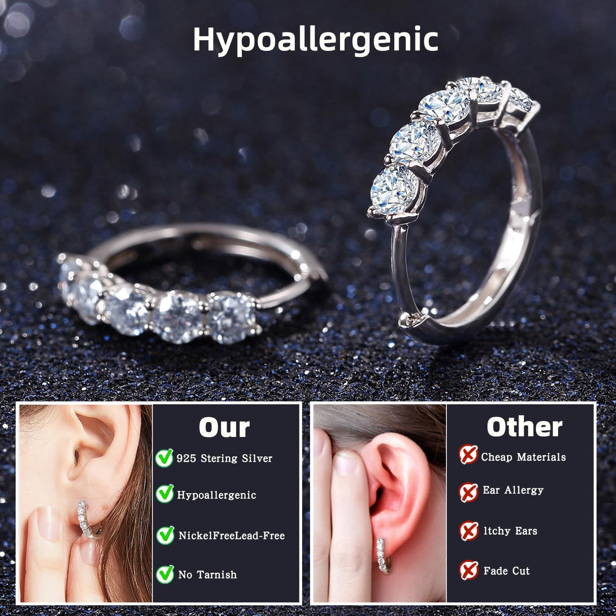 Small Moissanite Hoop Earrings for Women D Color VVS1,18K White Gold Plated Sterling Silver Huggie Earrings,Hypoallergenic Wedding Earrings Jewelry for Gifts