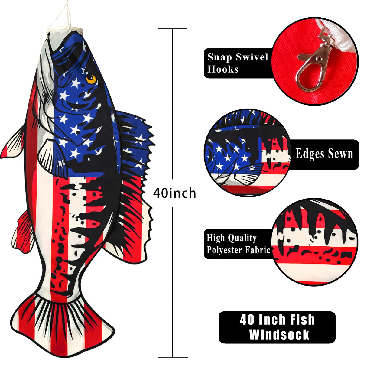 YMYIELD Patriotic USA American Fish Windsock 40 Inch Durable Outdoor Hanging Decoration for Yard Garden Patio Home and More