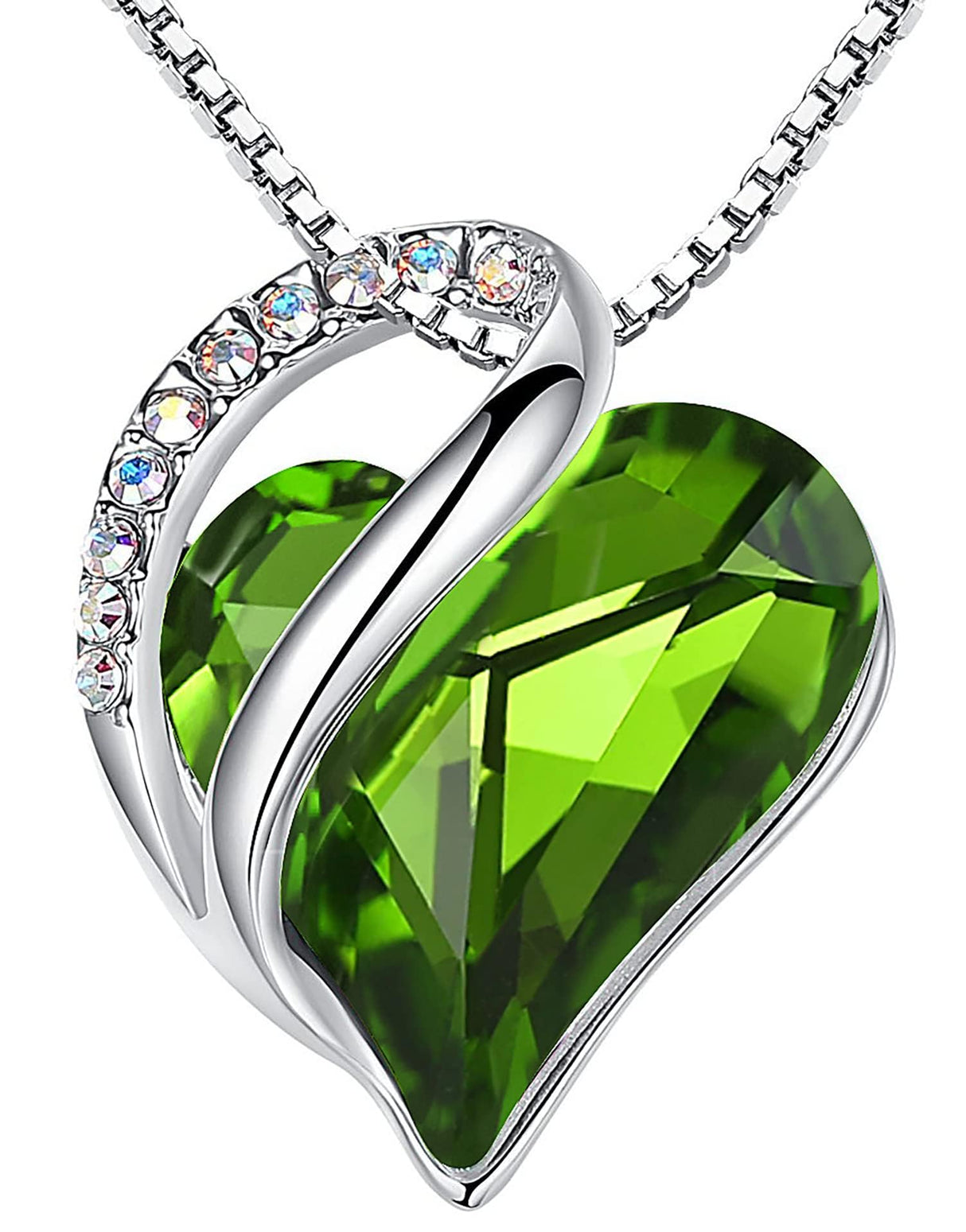 Leafael Gift Necklaces for Women, Infinity Love Birthstone Heart Pendant, Peridot Green Crystal for August, Birthday Jewelry for Her, Mom, and Wife, Silver Plated, 18" + 2" Chain