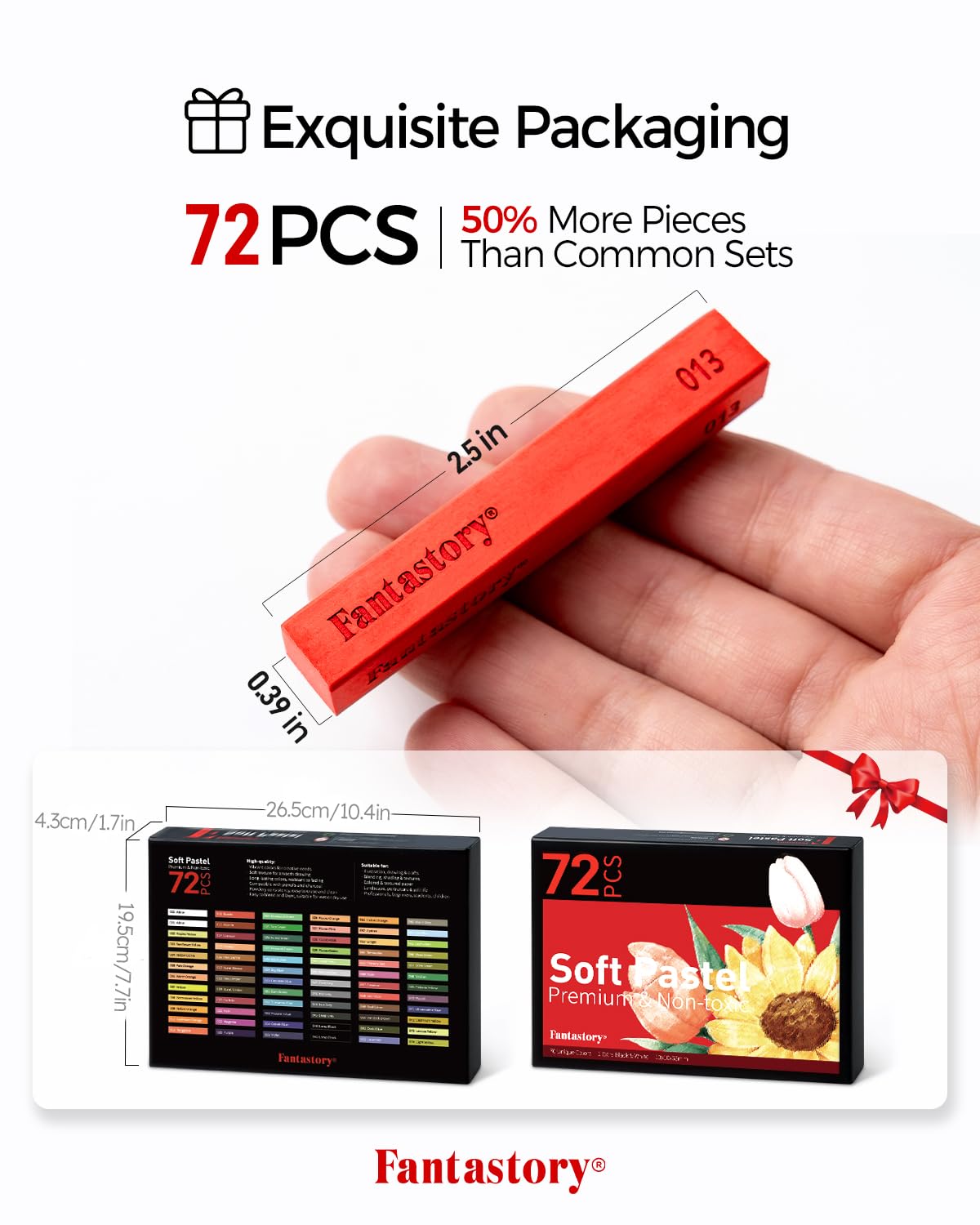 Fantastory Long Soft Chalk Pastels Set, 72 Sticks,Includes 5 Fluorescent Colors; Non Toxic Soft Pastels for Artists,Beginners;Classroom; Drawing,Blending,Layering;Christmas Art Supplies