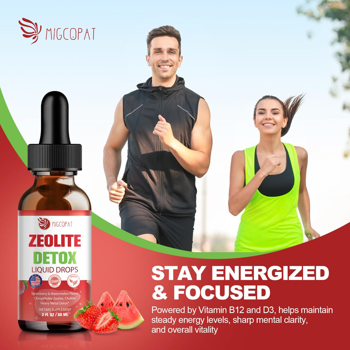 Zeolite Detox Liquid Drops 2 Pack(60ml Each), Zeolite Drops with B12, D3 & Vitamin C – Pure Body Cleanse Support for Heavy Metals, Natural Zeolite Formula, Strawberry Watermelon Flavor, 120ml