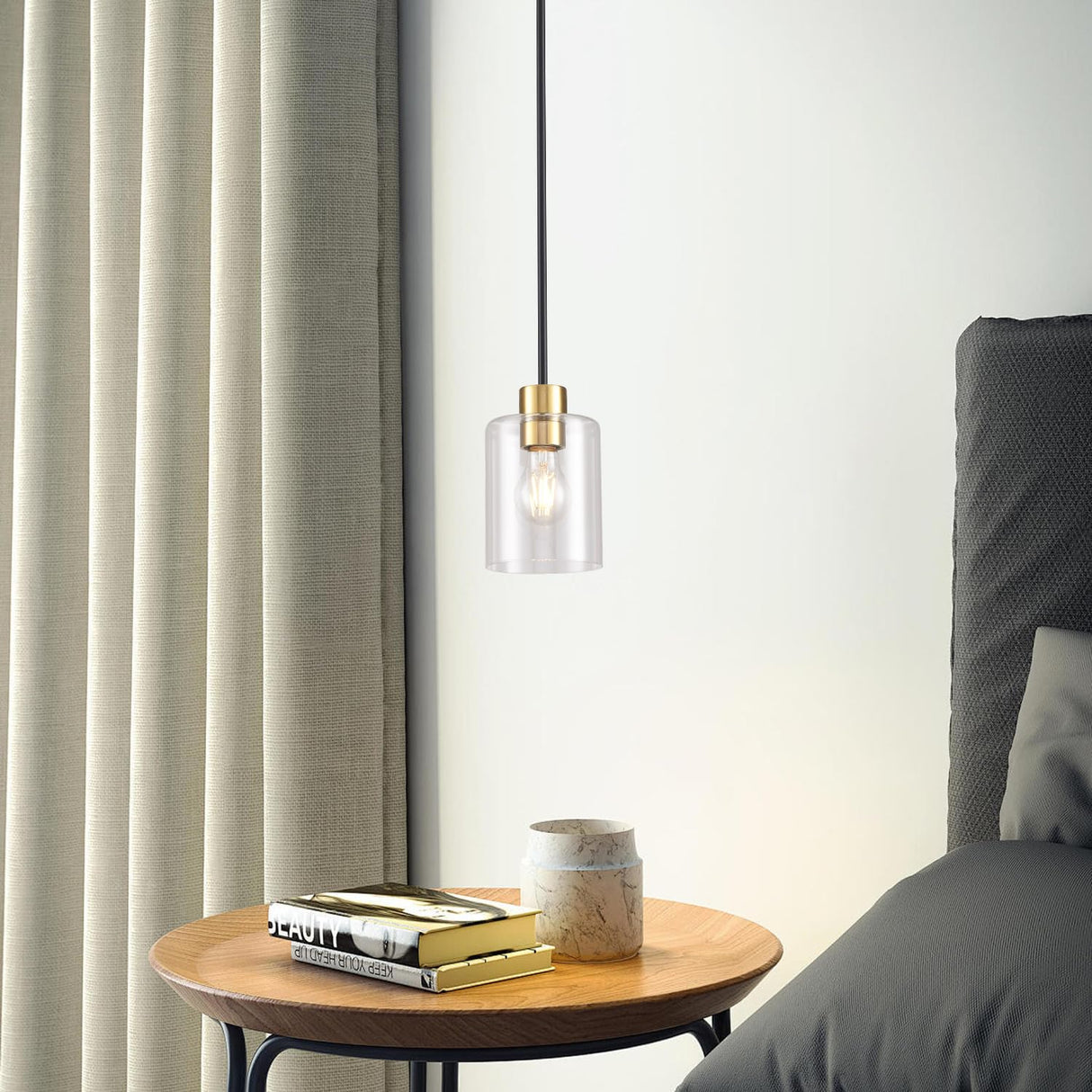 KLSS Black Brass Pendant Lights Kitchen Island - Clear Glass Pendant Light Fixture Multiple Stems Rods 3 Units 12 Inch 3 Units 4 Inch (2 Pack Black Brass Downrod)