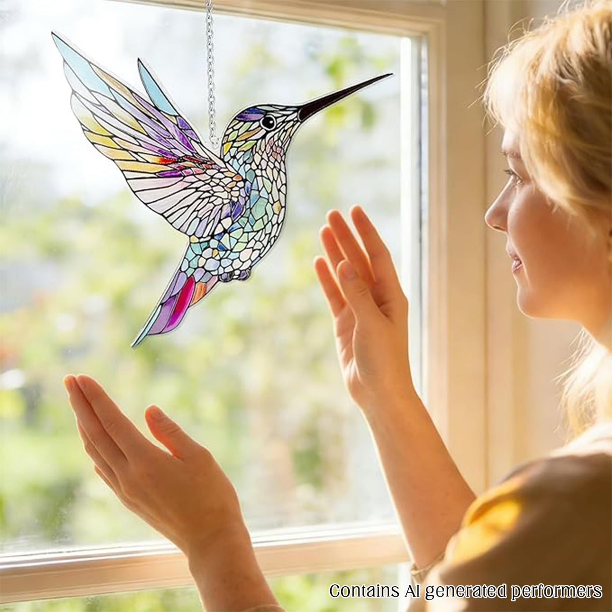 Hummingbirds Suncatcher Stained Glass, Hummingbird Suncatcher Ornament, Hummingbird Suncatcher for Grandma/Mom/Women (Colorful)