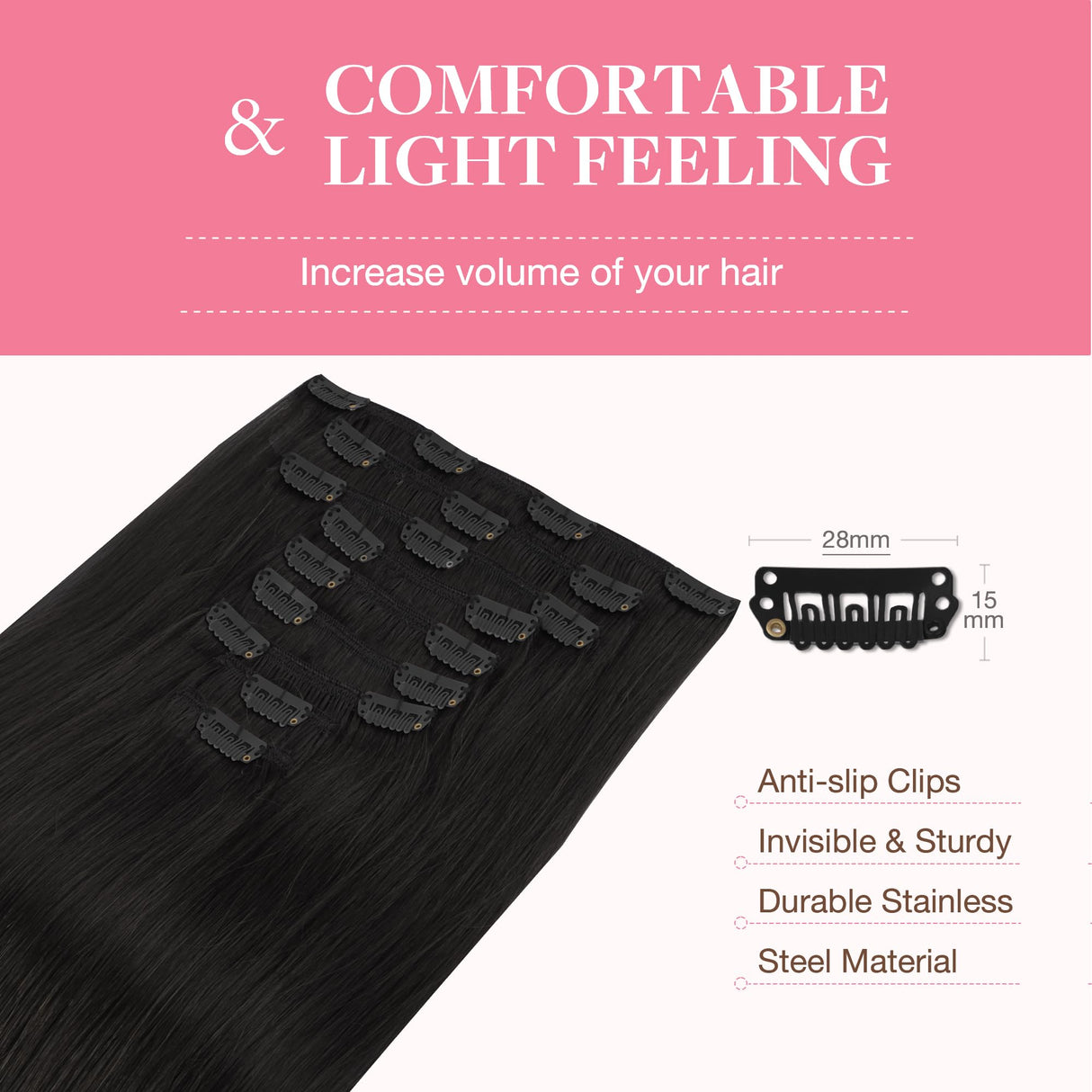 GOO GOO Clip in Hair Extensions Real Human Hair, Remy Human Hair Extensions Clip ins for Women, Natural Human Hair, 22inch 150g 9Pcs, 1B Natural black