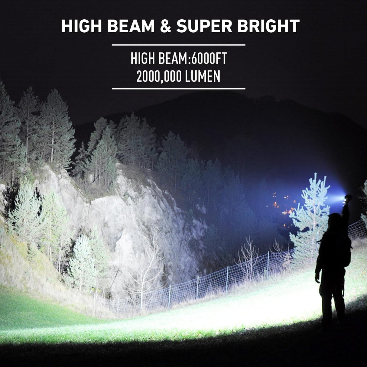 LBE Rechargeable Spotlight Outdoor, 2,000,000 Lumens Led Spotlight Flashlight with Cob Light and Foldable Tripod, 6 Modes Waterproof Handheld Spot Light for Outdoor Marine Boating Hµnting