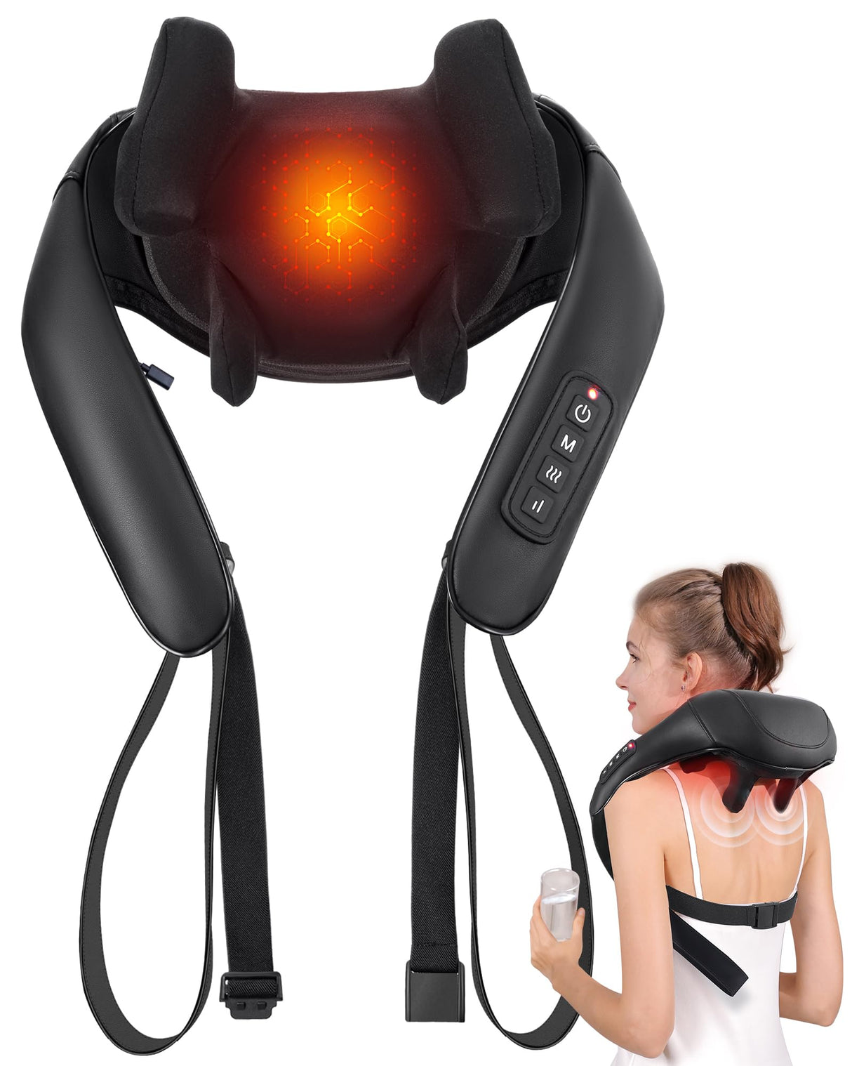 MASGRE Shiatsu Back and Neck Massager, Cordless Shoulder Massager with Heat, Electric Deep Tissue 3D Kneading Massage Pillow for Shoulder, Leg, Body Muscle Pain Relief, Gifts for Men Women