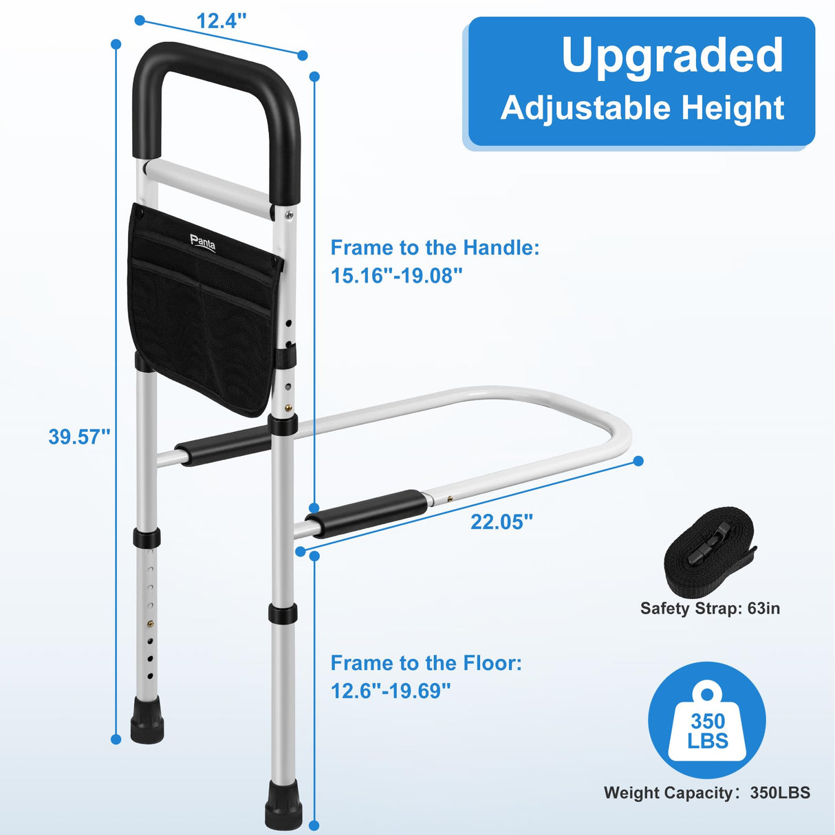 Bed Rails for Elderly Adults Safety, Adjustable Bed Assist Rails for Seniors, Bed Side Rails with Support Legs and Storage Pocket, Portable Bed Cane Fit King, Queen, Full, Twin Bed, Black
