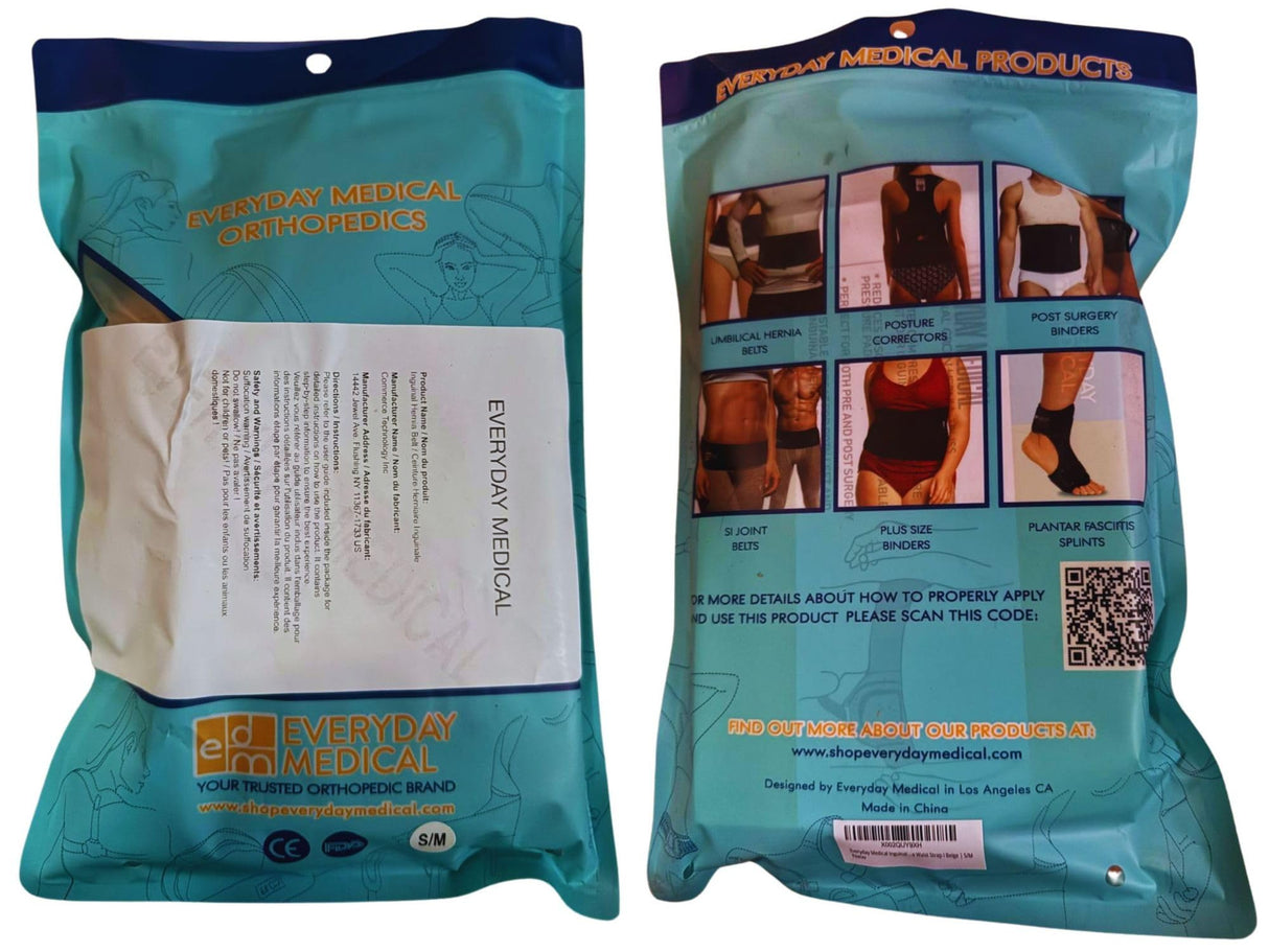 Everyday Medical Inguinal Hernia Support Belt for Men I Fits Left or Right Side I Post Surgery Men and Womens Hernia Support Truss for Inguinal, Groin Hernias I Adjustable Waist Strap I Beige | S/M