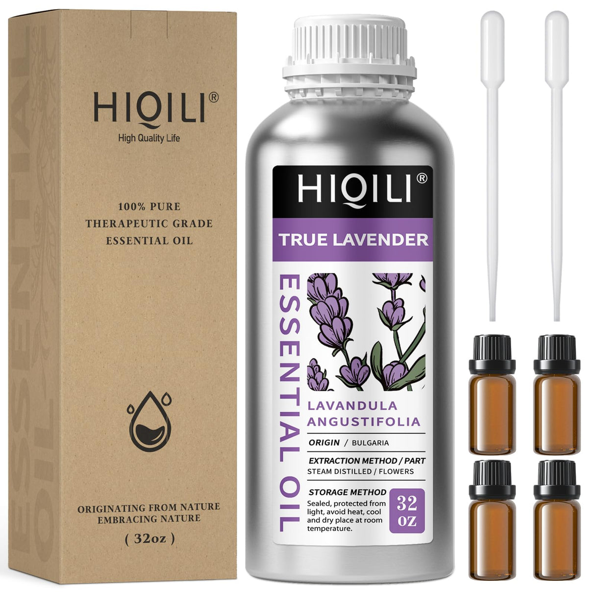 HIQILI 32 Fl Oz Lavender Essential Oil Pure, for Aromatherapy Diffuser, Hair, Includes Premium Quality Glass Dropper-32 Ounces
