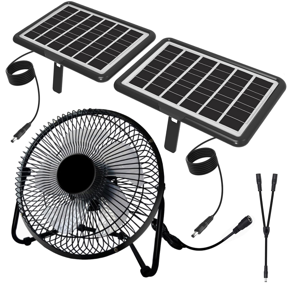 DELUMEE Solar Powered Fan, 8 Inch Install-Free with 25W Dual Solar Panels, Cloudy Days Working Solar Fan for Air Circulation and Cooling in Greenhouse, Chicken Coop, Pet House, Attic, 14ft Long Cable