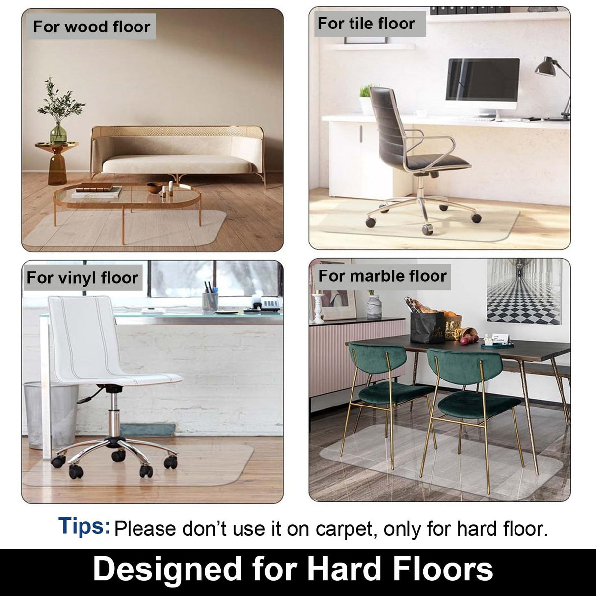AiBOB Chair Mat for Hardwood Floor, 36 X 48 inches Desk Chair Mat for Wood and Tile Floors, Protection Mats for Office and Home, Easy Glide for Chairs