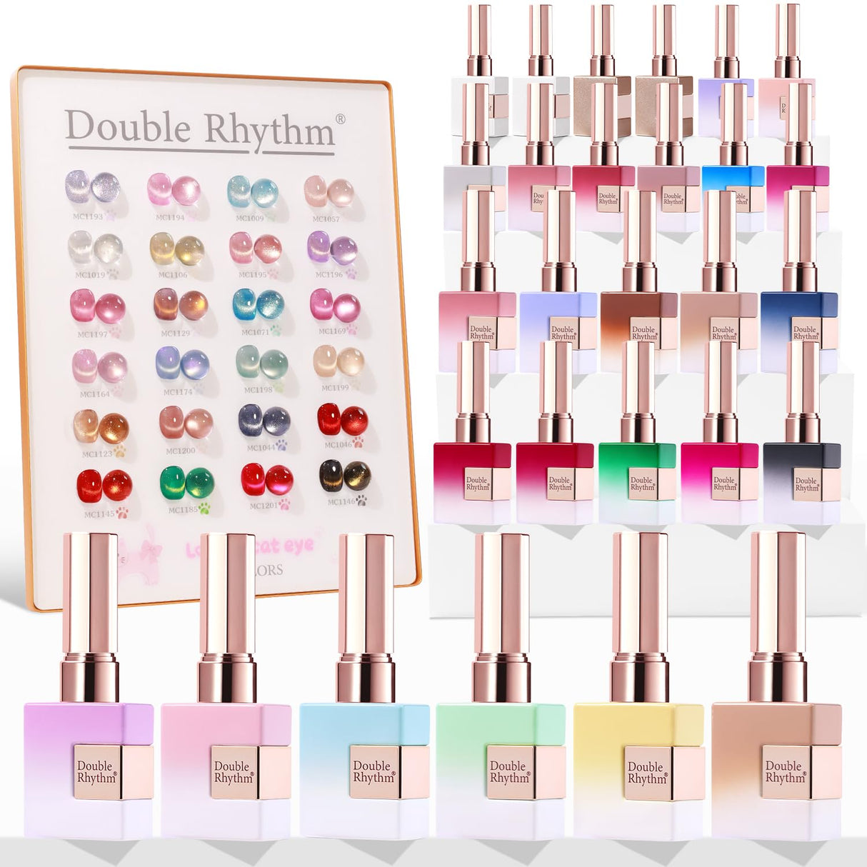 Double Rhythm 28Pcs 0.5Oz Gel Nail Polish Set Same Color Same Bottle Soak Off Gel Polish Kit Nail Art Manicure Salon DIY at Home for Women (Magnetic Cat Eye Collection-T24-7)