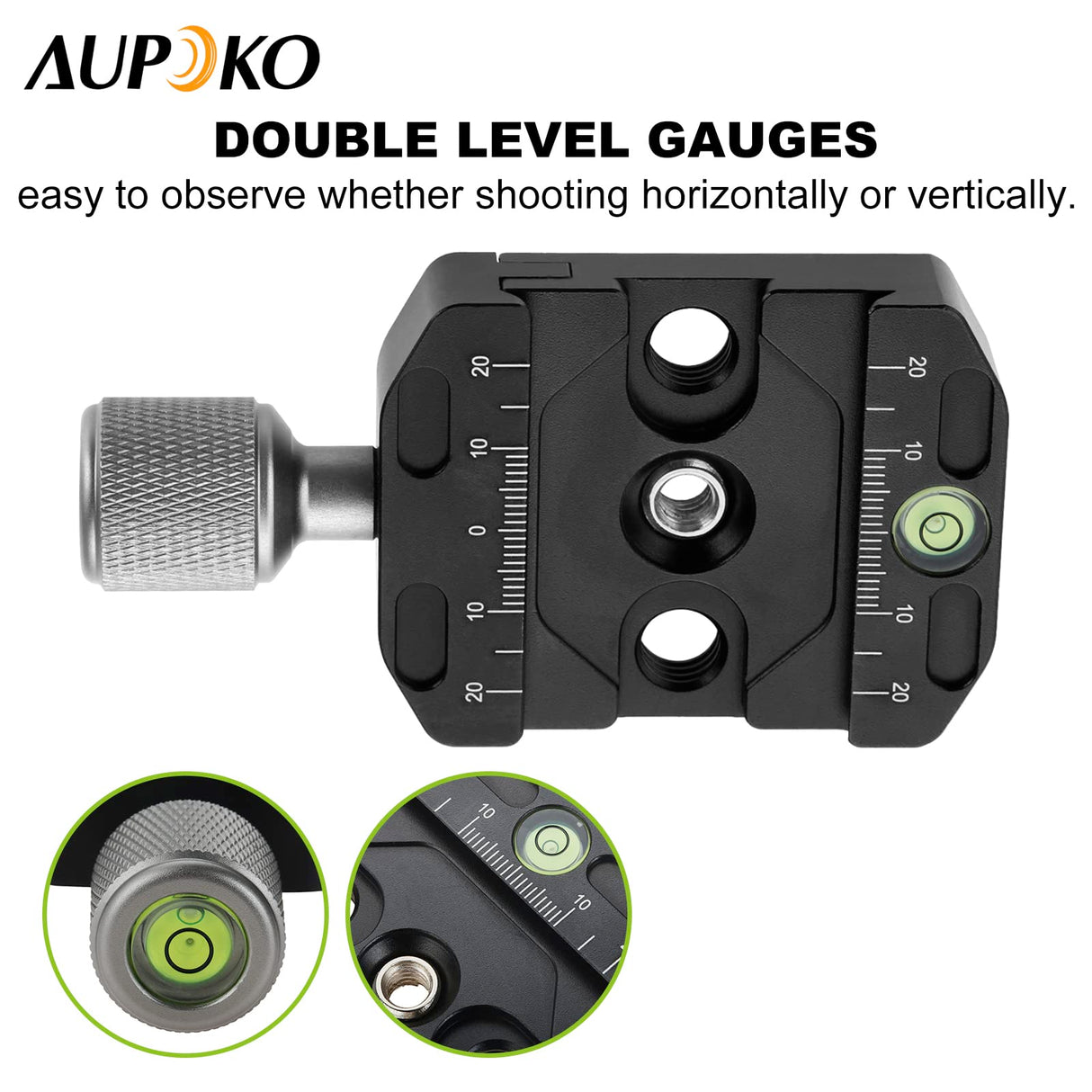 Aupoko QR-50N Plate Compatible with Arca Swiss, 50mm Universal Quick Release Plate Aluminum Alloy Clamp Adapter, 1/4" to 3/8" Compatible with Arca Swiss Ball Head