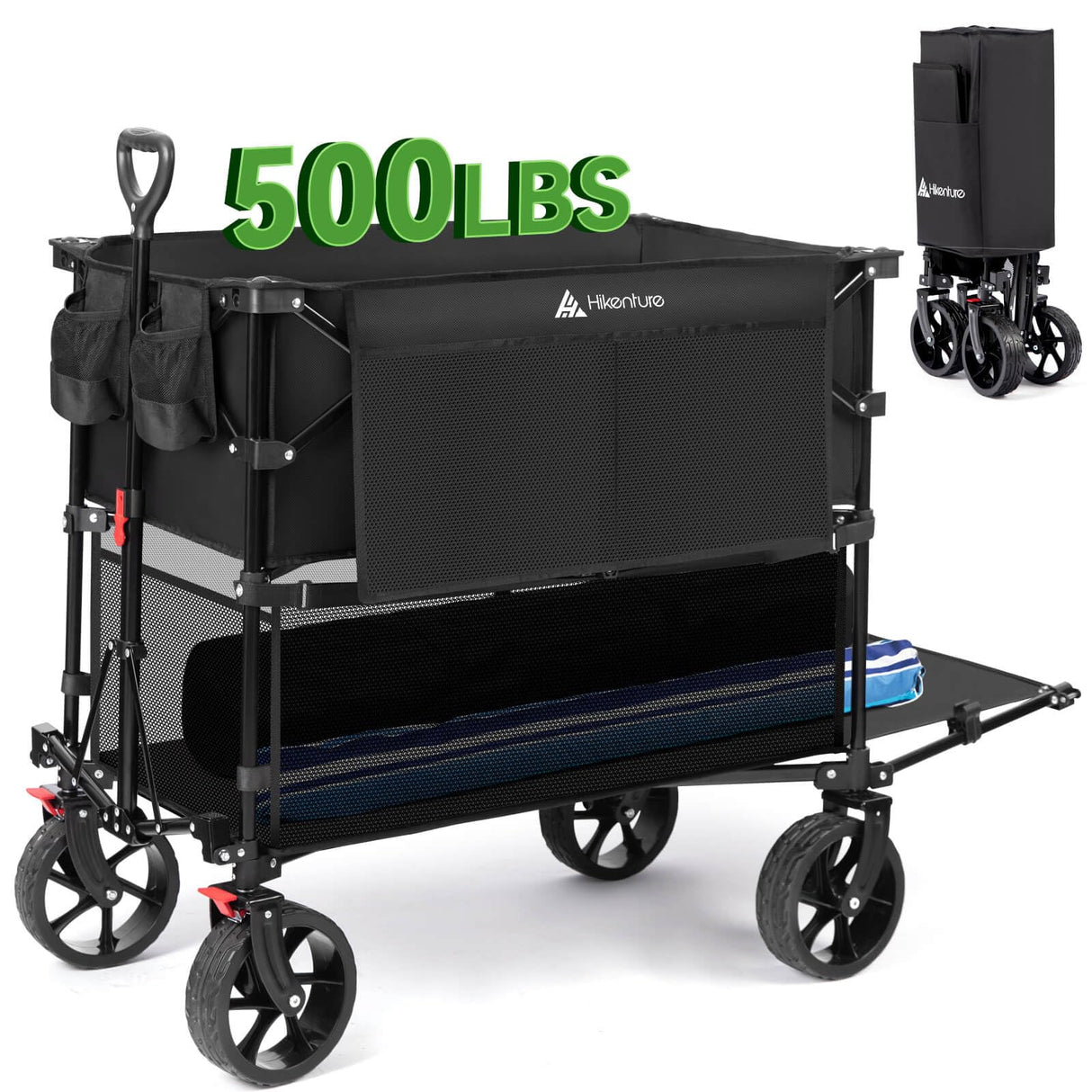 Hikenture Double Decker Wagon, 400L Extra Large Beach Wagon with Big Wheels