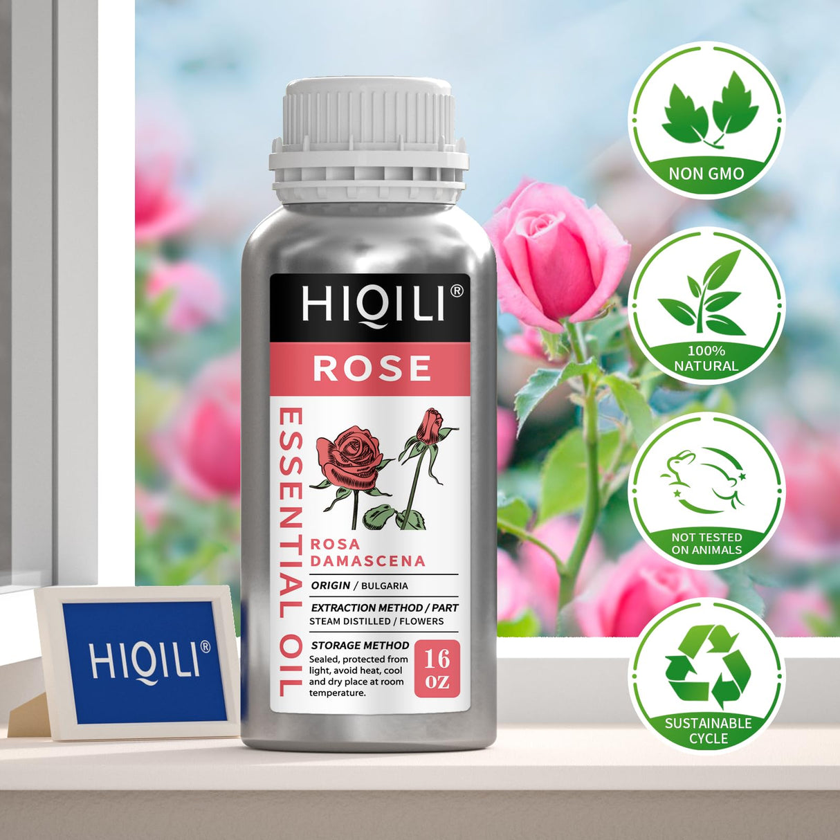 HIQILI Rose Essential Oil for Diffuser, Soap, Perfume & Candle Making - 16 Fl Oz