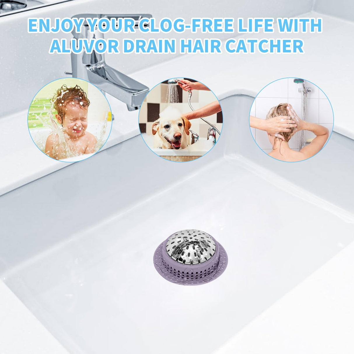 Aluvor Bathtub Drain Hair Catcher Shower Drain Cover Sink Drain Protector for Pop-Up & Regular Drains, Purple