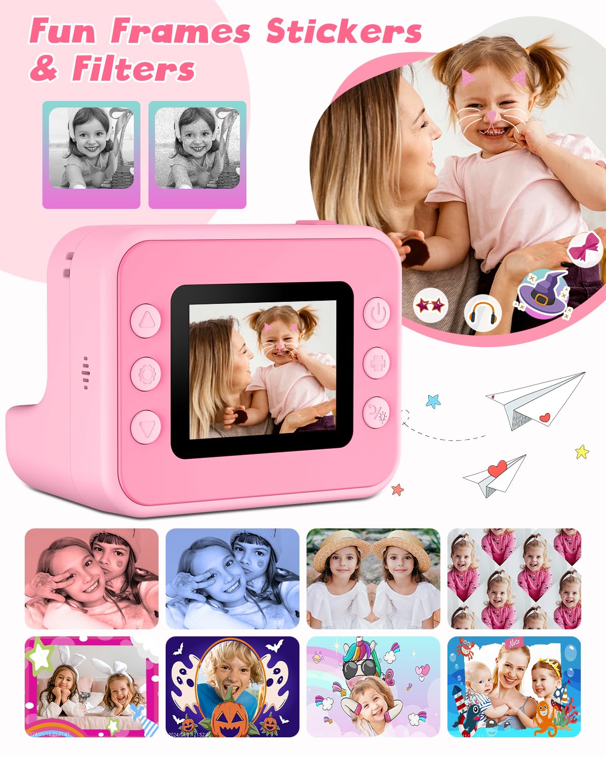 LETSHAHA Instant Print Camera for Kids, 1080P Digital Video Cameras, Christmas Birthday Gifts Toys for Age 3-12, Toddler Camera for 4 5 6 7 8 9 10 Year Old Girls - Pink