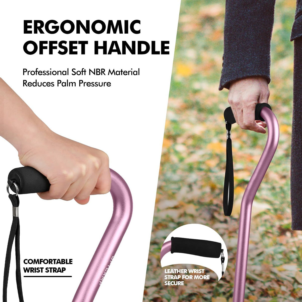 GPTCAMP Walking Cane and Walking Stick for Men Women,Lightweight Folding Canes with Offset Soft CushionedHandle,Adjustable&Collapsible,Mobility & Leg Surgery Recovery(Pink)