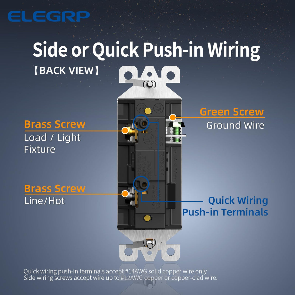 ELEGRP Matte Champagne Gold Single Pole Decorator Light Switch, 15A 120-277V, Paddle Rocker Switch, On/Off Wall Switch, Self-Grounding, Residential Grade, with Mid Wall Plate, UL/CUL, 2 Pack