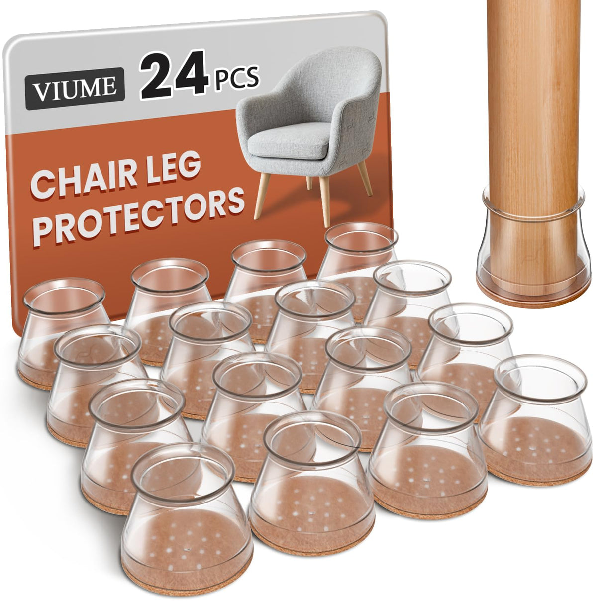 24 Pcs Chair Leg Floor Protectors for Hardwood Floors Silicone Covers Felt Pads Furniture Leg Caps Anti-Scratch Reduce Noise Fit (1-5/16" to 2")