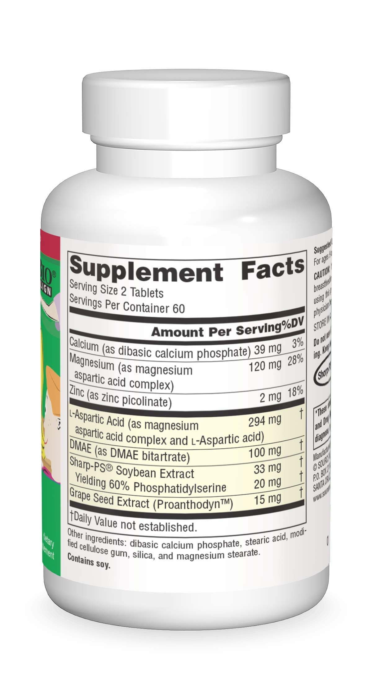 Source Naturals Attentive Child - Healthy Cognitive Nutrients for Active Children - Improved Focus & Attention with DMAE, Magnesium, Zinc & Grape Seed Extract - 120 Tablets