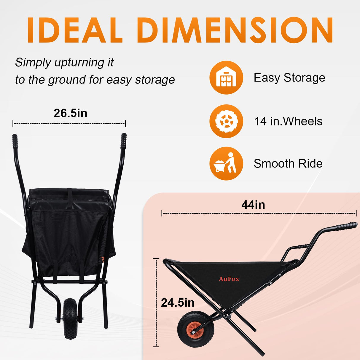 Collapsible Wheelbarrow with Flat-Free Wheel, Folding Utility Garden Cart