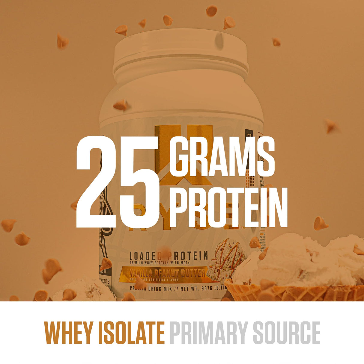 RYSE Loaded Protein Powder - Vanilla Peanut Butter - 25g Whey Protein Isolate & Concentrate with Prebiotic Fiber & MCTs - Low Carb, Low Sugar, Digestive-Friendly - 27 Servings / 2 lb Tub