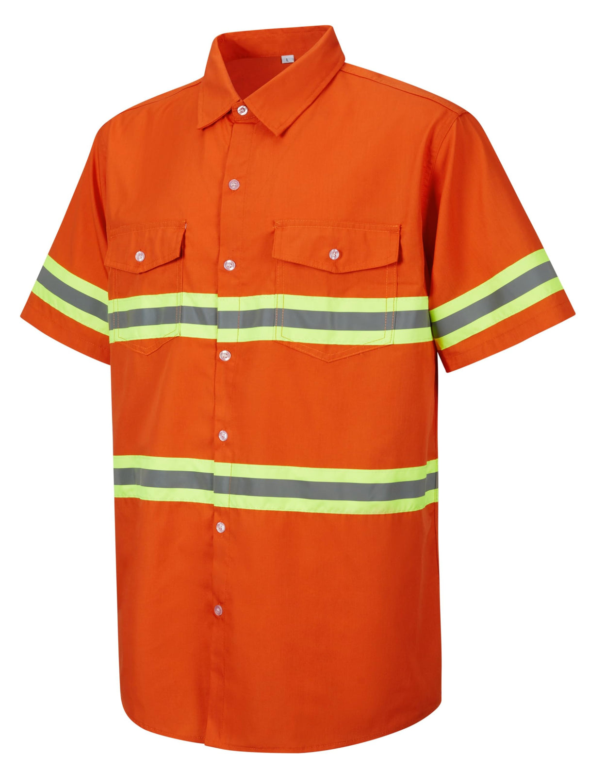 Ousafeve Class 3 Orange Hi Vis Button Up Safety Work Shirts for Men Reflective (Large, Orange_Short)