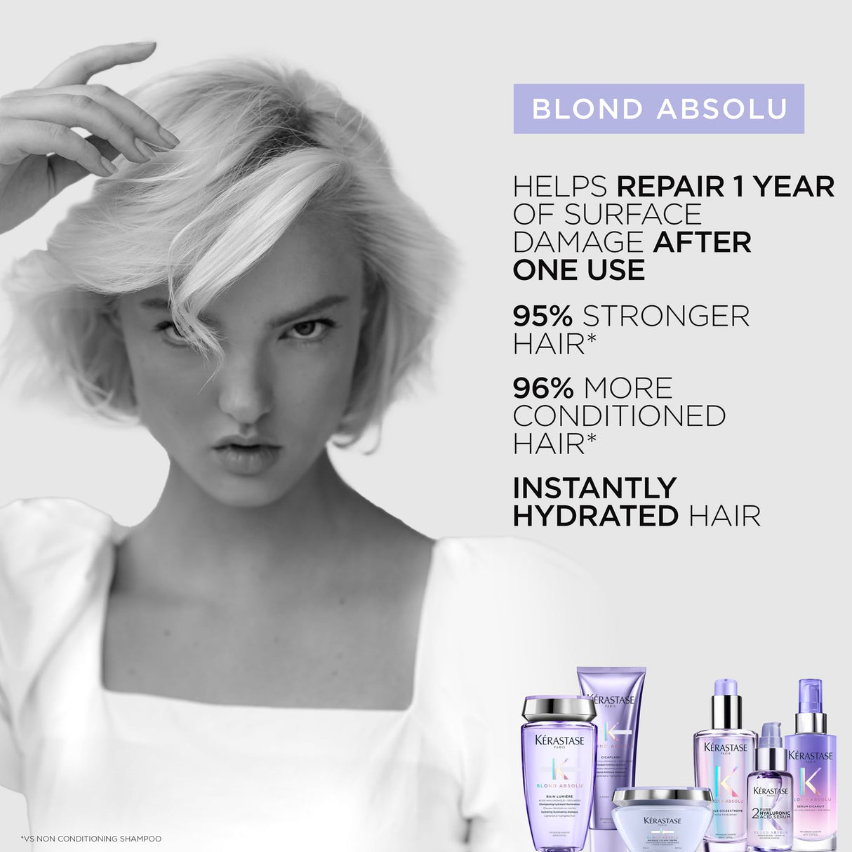 KÉRASTASE Blond Absolute Hyaluronic Acid Hair Serum, Repairs Damaged Hair & Soothes Scalp, Instantly Hydrates & Adds Shine, 2% Hyaluronic Acid for Bleached & Highlighted Blonde Hair, 1.7 fl oz