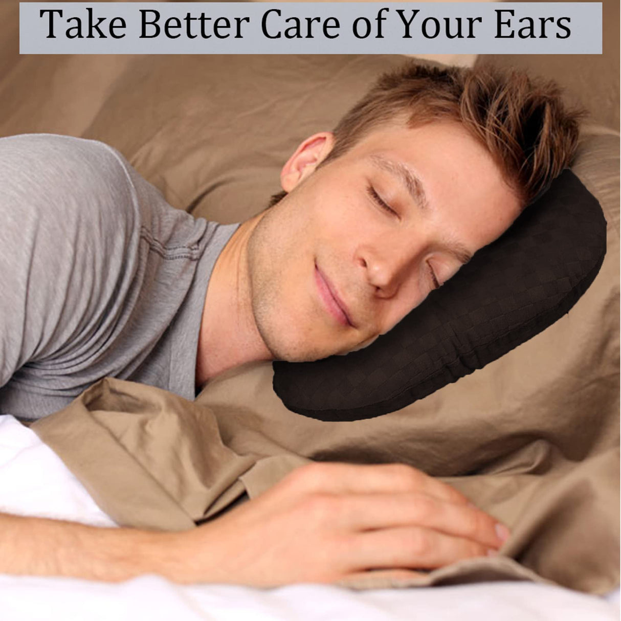 Wuronsa Ear Piercing Pillow for Side Sleepers, Pillow with an Ear Hole for CNH and Ear Pain Ear Inflammation Pressure Sores, O-Shaped Side Sleeping Pillow, Ear Guard Pillow(Dark Brown)