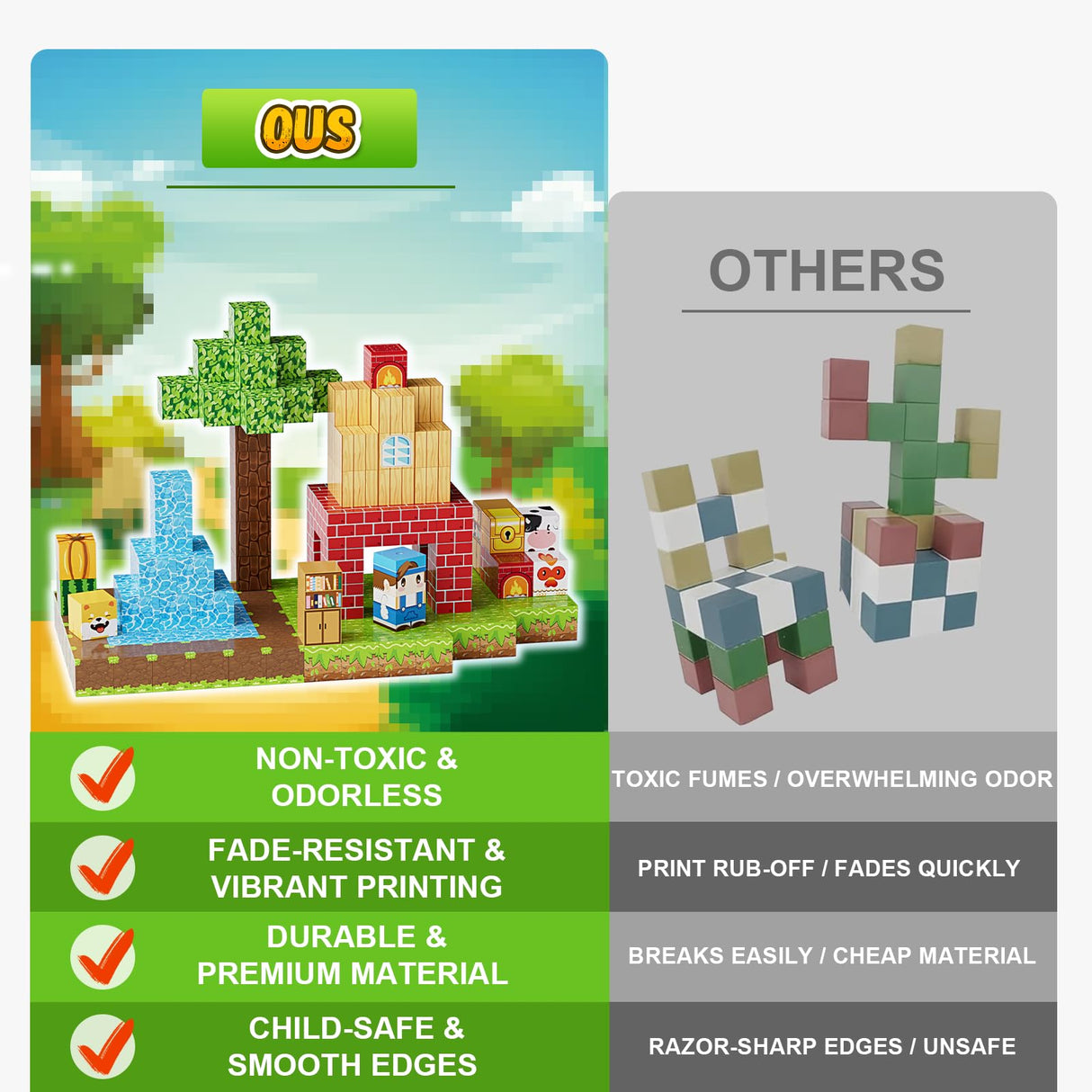 Fitrobust 200PCS Magnetic Building Blocks Set, Magnetic Tiles Kids Build Cubes STEM Game Toys, Build Forest World Set, Christmas Birthday Gifts for Boys & Girls Age 3 4 5 6 7 8 9 10