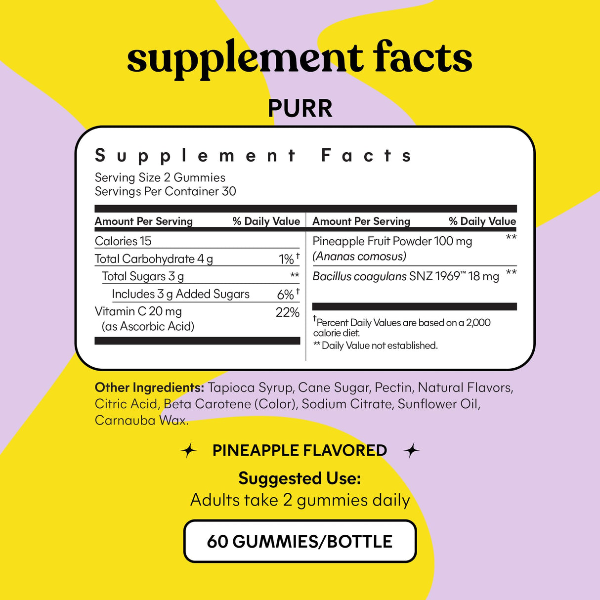 Lemme Purr Vaginal Probiotic Gummies for Women - Balanced pH, Healthy Odor, Yeast Balance & Flora Support + Vitamin C for Immune Health - Tasty Pineapple (60 Count) (Pack of 2)