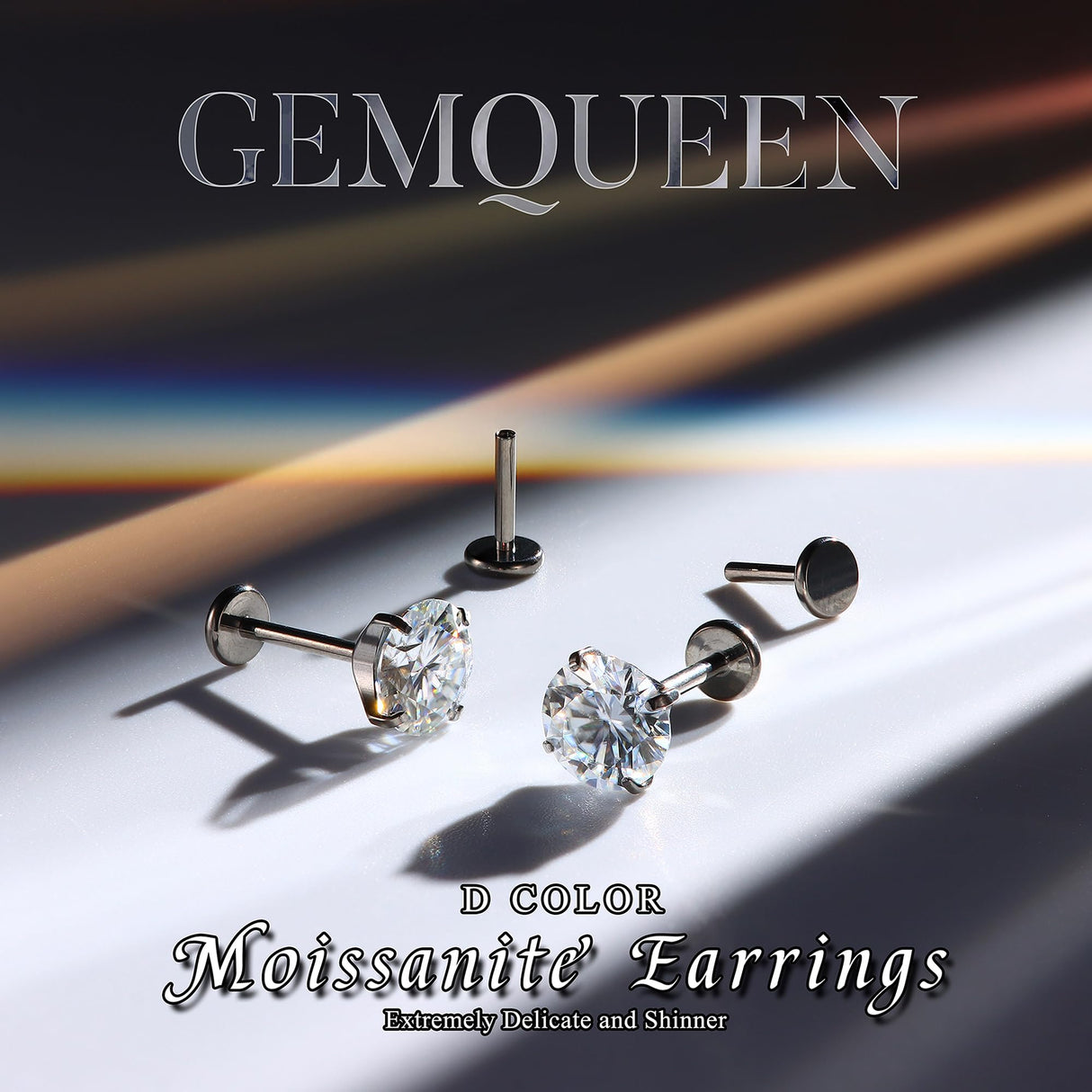 GEMQUEEN Moissanite Earrings Studs Flat Back Hypoallergenic : G23 Titanium Earring for Cartilage Internal Thread 18G Helix Tragus Conch Piercing Jewelry for Women Men D Color VVS1 1CT