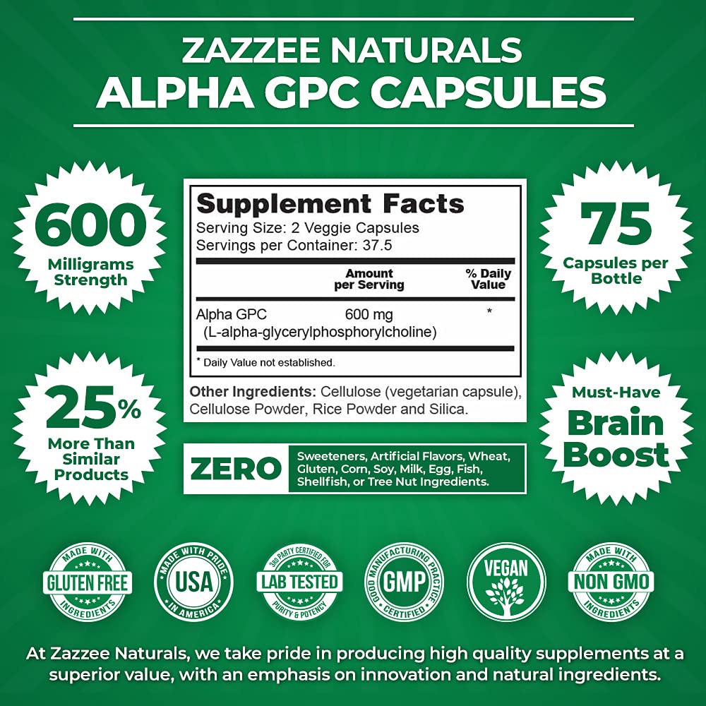 Zazzee Citicoline CDP Choline Capsules and Alpha GPC Choline Capsules