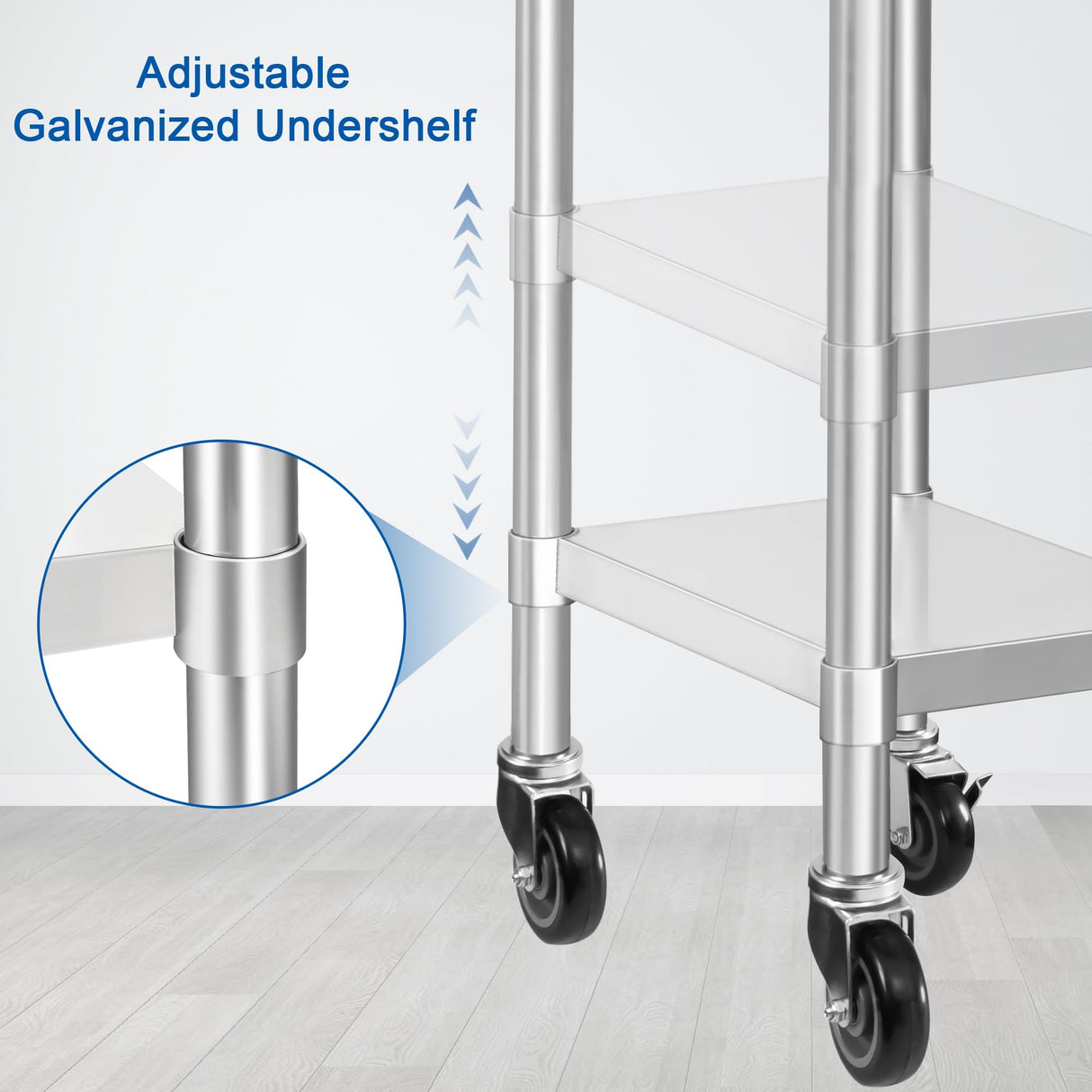 HARDURA Stainless Steel Commercial Table Prep & Work Table with Casters Heavy Duty Metal Table with Wheels NSF 430 24×18 Inches