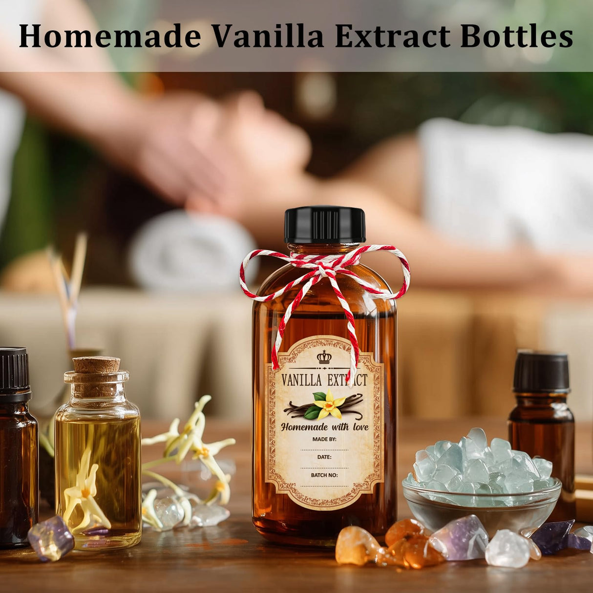 KEYWING 18 Pack 8oz Amber Glass Boston Round Bottles with Airtight Poly Cone Caps, Perfect Bottles for Homemade Vanilla Extract, Syrups, Essential Oils, Holiday & Christmas Gift