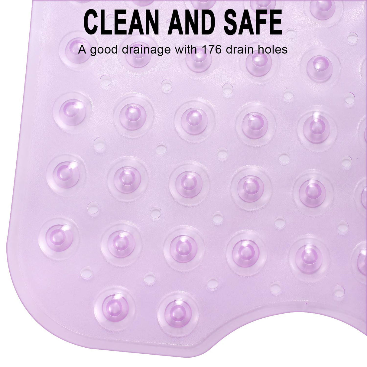 YINENN Bath and Shower Safety Mats 40x16 inch, Non Slip with Suction Cups for Bathroom Stall and Tub Floor, Extra Large and Machine Washable, Drain Holes Keep Bathtub Clean, Purple