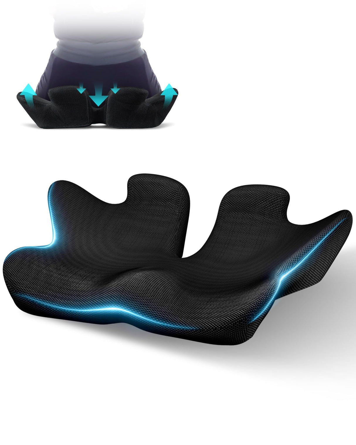 Extra Large Memory Foam Seat Cushion Thick for Long Sitting Office Chair Pressure Relief Tailbone Pain Relief Height Adjustable with Retaining Strap for Office, Gaming Chair, Car, Wheelchair