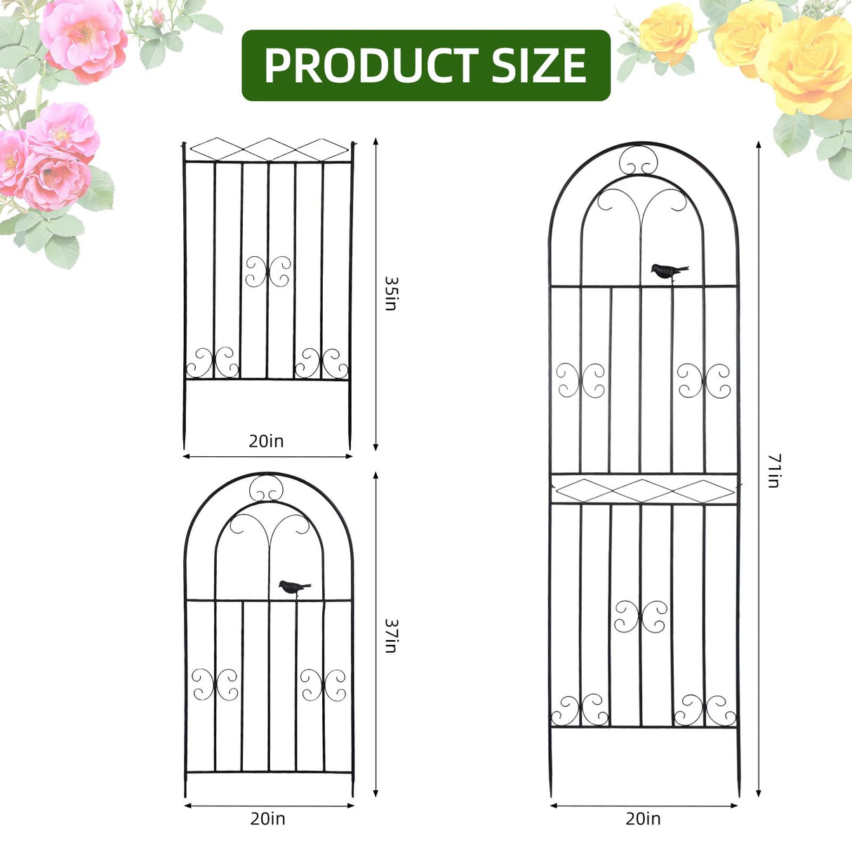 Amoskey Durable Garden Trellis for Climbing Plants - Outdoor Trellis Supports for Lush Greenery - Ideal for Vines, Flowers, and Vegetables, Easy Installation & Space-Saving Design (71"H*20"W -2 pack)