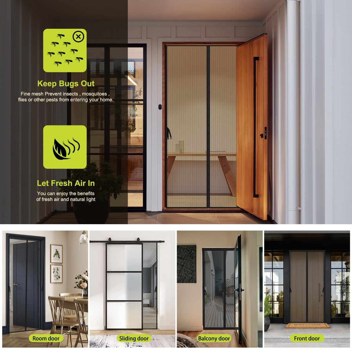 Magnetic Screen Door - Fits Door Opening 40 x 96 in, Actual Screen Size 42"x97", Hands Free Mesh Partition, Heavy Duty Curtain Keeps Bugs Out, Frame Hook & Loop, Pet and Kid Friendly