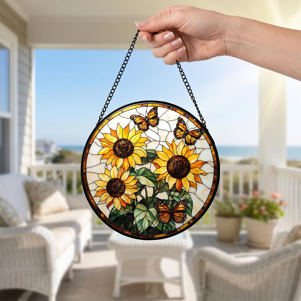 Zhuoyaju Stained Glass Suncatcher Window Hanging, 7.8 x 7.8 in