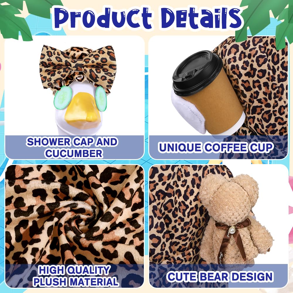 Celltestria Lady Goose Outfits for 23" Geese Bathrobe Brown Leopard Porch Goose Costume Coffee Cup Bear Cucumber Eye Mask Goose Clothes for Outdoor Patio Yard Lawn Garden Decoration