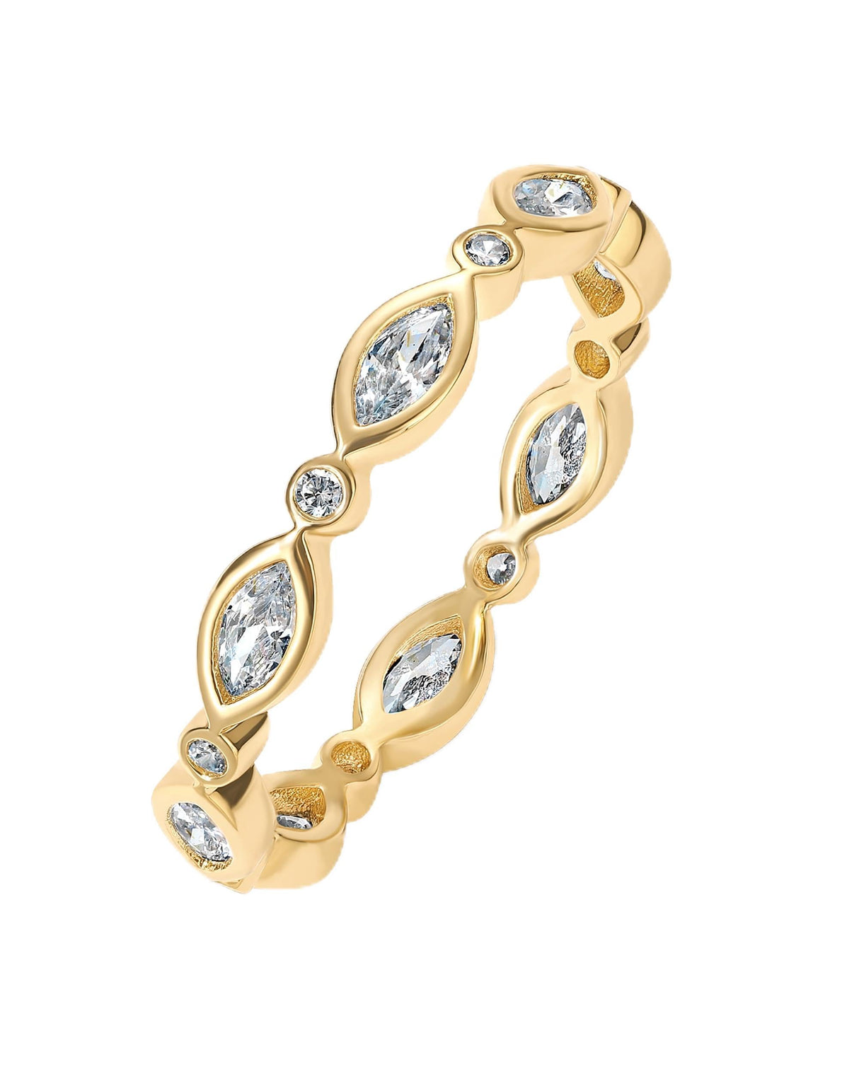 PAVOI 14K Yellow Gold Plated Cubic Zirconia Stackable Ring | Marquise Eternity Band For Women | Plated Gold Stacking Ring | Size 8