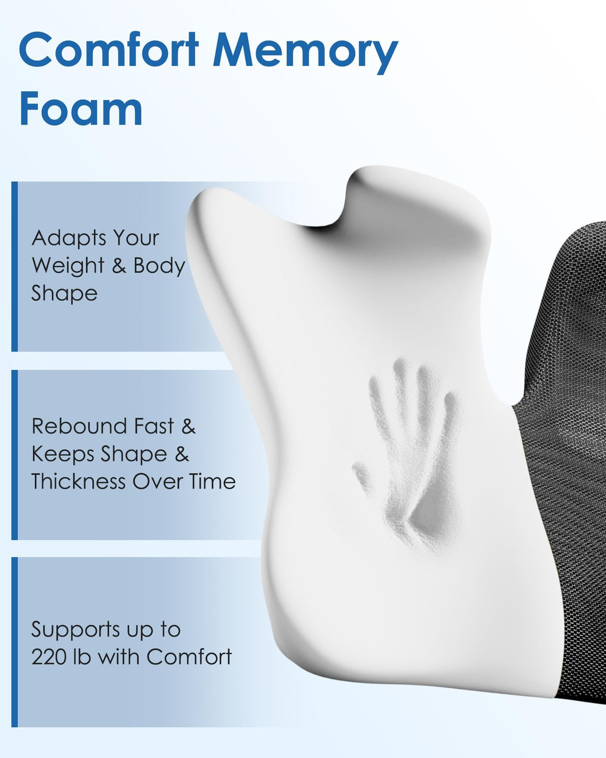 KFM 16" Large Memory Foam Seat Cushion Thick for Long Sitting Pressure Tailbone Pain Relief Height Adjustable with Retaining Strap for Office, Gaming Chair, Car, Wheelchair (Grey)